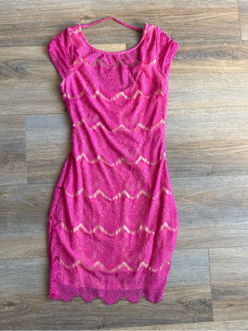 bebe Fuchsia Lace Chevron Mini Dress